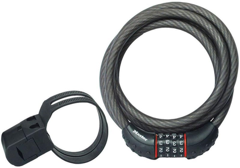 MasterLock قفل كابل، اضبط تركيبتك الخاصة لقفل الدراجة، بطول 6 قدم، أسود، 8122D - Image 1