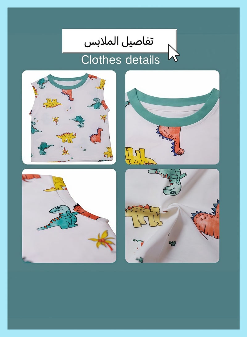 نور الصحب صديرة أولاد بلا أكمام - قميص أطفال - تيشيرت قطني نقي برقبة مستديرة للأطفال الصغار - صديرة ديناصور عصرية - ملابس يومية داخلية مريحة - تصميم جديد لصديرة أطفال واسعة - هدايا مثالية للأولاد والأطفال - Image 2