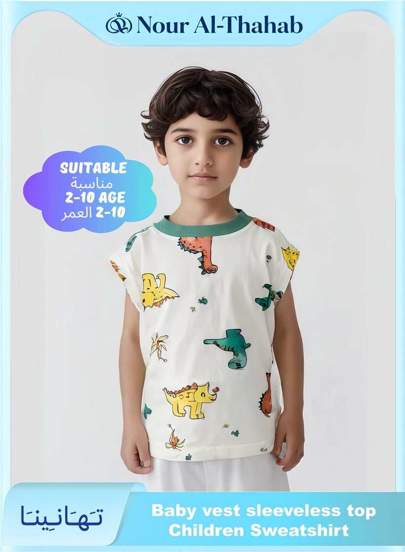 نور الصحب صديرة أولاد بلا أكمام - قميص أطفال - تيشيرت قطني نقي برقبة مستديرة للأطفال الصغار - صديرة ديناصور عصرية - ملابس يومية داخلية مريحة - تصميم جديد لصديرة أطفال واسعة - هدايا مثالية للأولاد والأطفال - Image 1