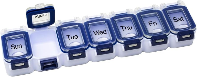 Ezy Dose EZY DOSE Weekly (7-Day) Pill Planner, Medicine Case, Vitamin Organizer Box, Waterproof Locking Compartments to Secure Prescription Medication and Prevent Accidental Spilling, Blue 