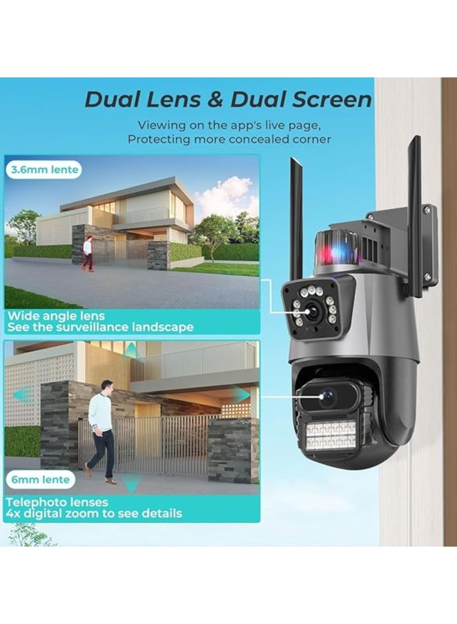 Security Cameras Outdoor, Dual Lens, 4K WiFi Security Camera, 4MP Ultra HD Full Color, Dual Image with Alarm Compatible with Alexa, 2-Ways Audio, 24/7 Recording for Home Outside  - Image 2