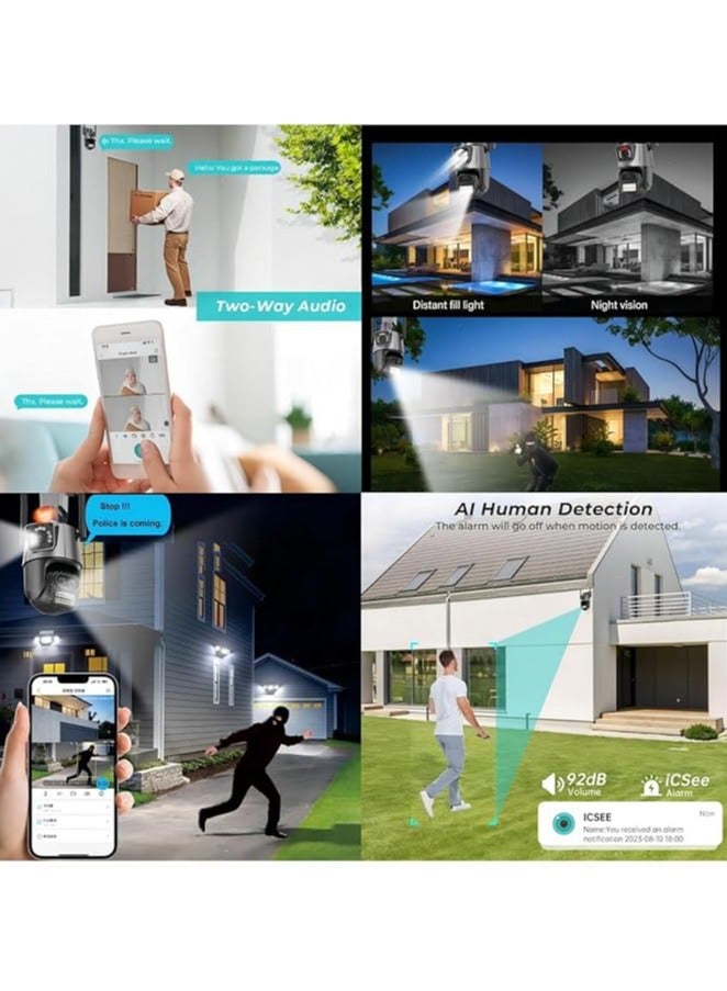 Security Cameras Outdoor, Dual Lens, 4K WiFi Security Camera, 4MP Ultra HD Full Color, Dual Image with Alarm Compatible with Alexa, 2-Ways Audio, 24/7 Recording for Home Outside  - Image 5