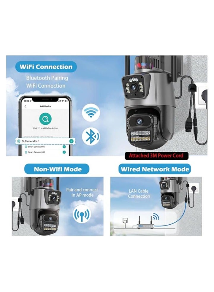 Security Cameras Outdoor, Dual Lens, 4K WiFi Security Camera, 4MP Ultra HD Full Color, Dual Image with Alarm Compatible with Alexa, 2-Ways Audio, 24/7 Recording for Home Outside  - Image 3