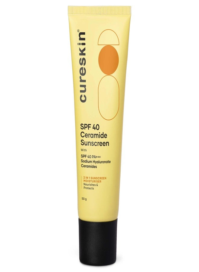 Cureskin واقي الشمس كيورسكين بعامل حماية 40 سيراميد مع حمض الهيالورونيك والسيراميدات | مرطب واقي من الشمس 2 في 1، واسع الطيف، عامل حماية 40 و PA+++، 50 غرام (عبوة واحدة) - Image 1