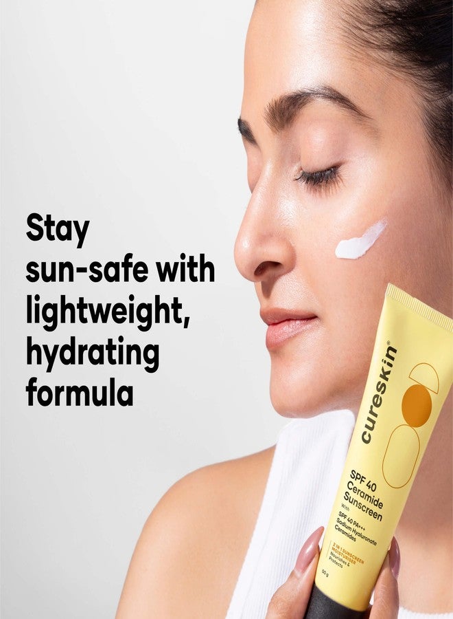 Cureskin واقي الشمس كيورسكين بعامل حماية 40 سيراميد مع حمض الهيالورونيك والسيراميدات | مرطب واقي من الشمس 2 في 1، واسع الطيف، عامل حماية 40 و PA+++، 50 غرام (عبوة واحدة) - Image 2