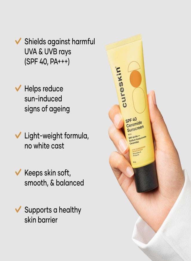 Cureskin واقي الشمس كيورسكين بعامل حماية 40 سيراميد مع حمض الهيالورونيك والسيراميدات | مرطب واقي من الشمس 2 في 1، واسع الطيف، عامل حماية 40 و PA+++، 50 غرام (عبوة واحدة) - Image 3