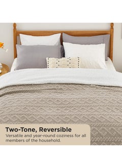 Bedsure Bedsure Sherpa Queen Size Blanket for Bed - Fuzzy Soft Cozy Blanket Queen Size, Fleece Thick Warm Blanket for Winter, Beige, 90x90 Inches  - Image 2