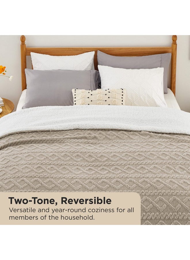بيد شور بطانية Bedsure Sherpa Queen Size للسرير - بطانية ناعمة ومريحة بحجم كوين، بطانية سميكة من الصوف الدافئ لفصل الشتاء، بيج، 90 × 90 بوصة  - Image 2