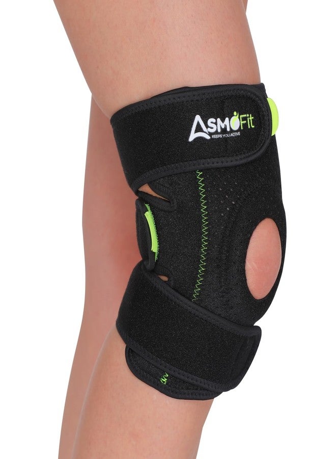 Asmofit دعامة ركبة أسموفيت للرجال والنساء مع حشوة جل | دعامة ركبة مفتوحة عالمية لتخفيف آلام الركبة للرجال - مثالية للصالات الرياضية والرياضة، وتخفيف آلام التهاب المفاصل، وإصابات الأربطة - (أسود وأخضر) - Image 1