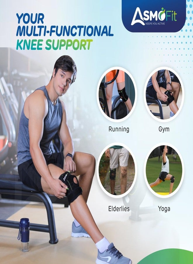 Asmofit دعامة ركبة أسموفيت للرجال والنساء مع حشوة جل | دعامة ركبة مفتوحة عالمية لتخفيف آلام الركبة للرجال - مثالية للصالات الرياضية والرياضة، وتخفيف آلام التهاب المفاصل، وإصابات الأربطة - (أسود وأخضر) - Image 5
