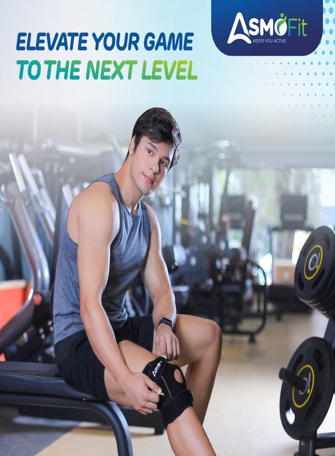Asmofit دعامة ركبة أسموفيت للرجال والنساء مع حشوة جل | دعامة ركبة مفتوحة عالمية لتخفيف آلام الركبة للرجال - مثالية للصالات الرياضية والرياضة، وتخفيف آلام التهاب المفاصل، وإصابات الأربطة - (أسود وأخضر) - Image 4