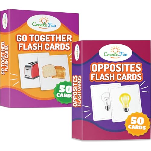 CreateFun 100 Go Together and Opposites Flash Cards Bundle Matching Educational Photo Cards for Kids Parents Speech Therapy Language Development Cognitive Skills Association Skills and Gifted Learning - Image 1