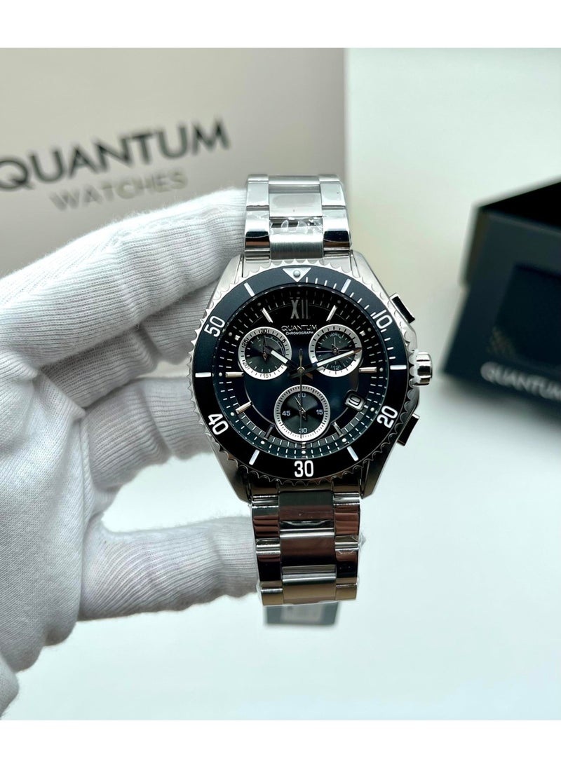 Quantum Men's Sport Steel Inside Black Functional Original Wristwatch with Calendar + Genuine Leather Card Holder Wallet Gift  - Image 1