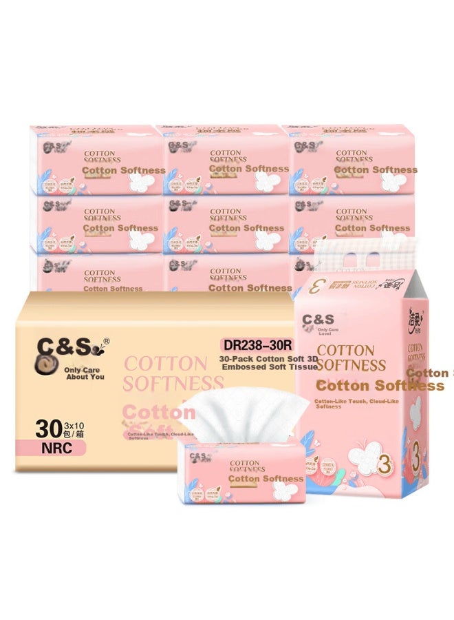 Clean And Soft C&s Facial Tissue Pink Face 3-ply 100 Sheets 3 Packs X 10 Bags Dr238-30r - Image 1