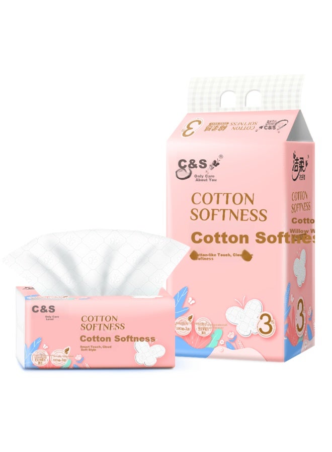 Clean And Soft C&s Facial Tissue Pink Face 3-ply 100 Sheets 3 Packs X 10 Bags Dr238-30r - Image 3