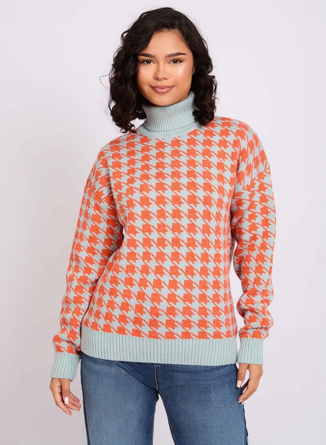 Premoda Women Pullover Loose Fit High Neck Multicolor  - Image 2