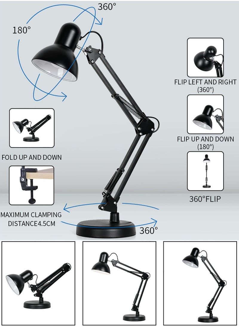 Generic Vintage Industrial Desk Lamp with Adjustable Clamp & Base - 360° Flexible Arm, 3 Color Modes, Eye-Caring LED Light for Office/Study (E27 Bulb, Black)  - Image 2