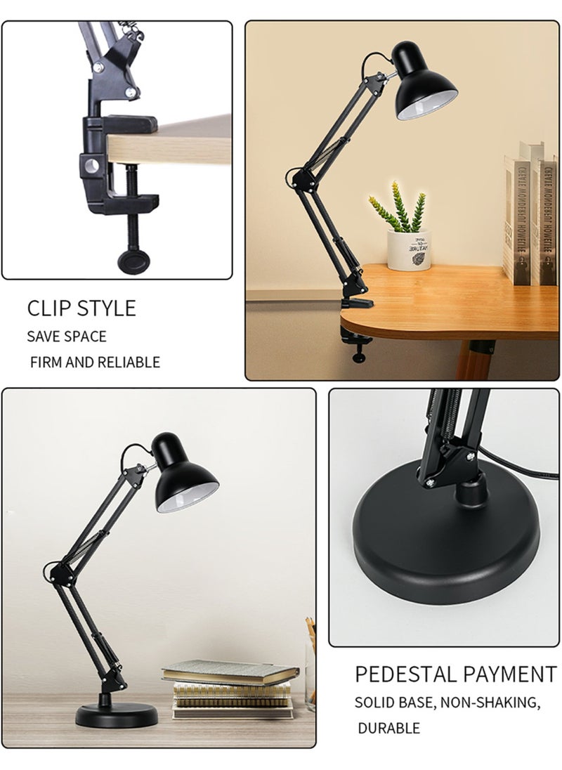 Generic Vintage Industrial Desk Lamp with Adjustable Clamp & Base - 360° Flexible Arm, 3 Color Modes, Eye-Caring LED Light for Office/Study (E27 Bulb, Black)  - Image 3