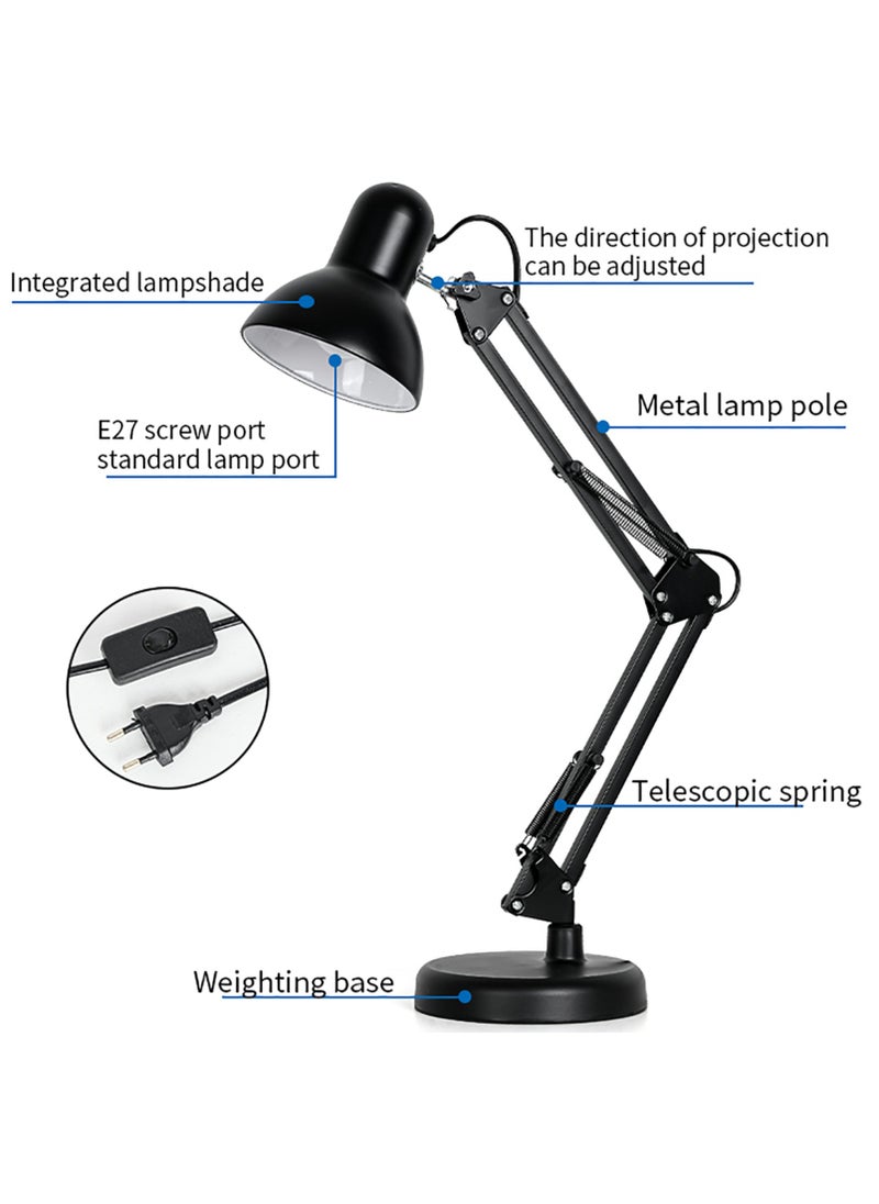 Generic Vintage Industrial Desk Lamp with Adjustable Clamp & Base - 360° Flexible Arm, 3 Color Modes, Eye-Caring LED Light for Office/Study (E27 Bulb, Black)  - Image 4