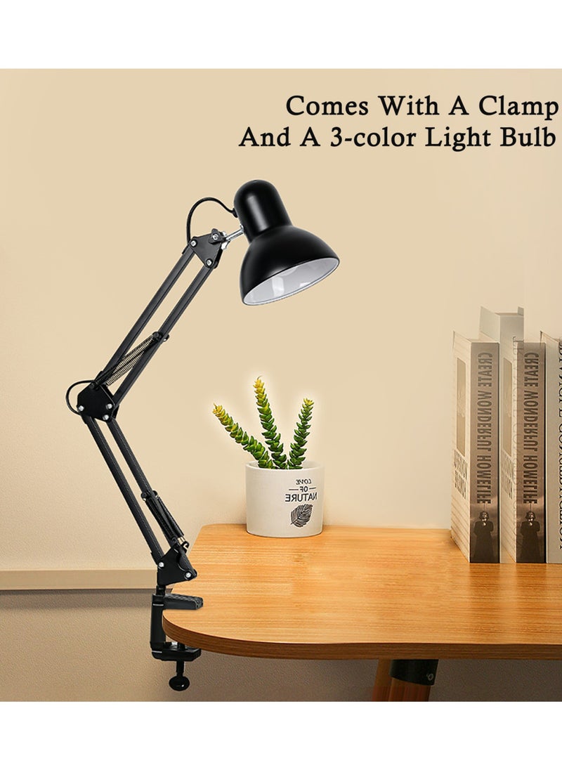 Generic Vintage Industrial Desk Lamp with Adjustable Clamp & Base - 360° Flexible Arm, 3 Color Modes, Eye-Caring LED Light for Office/Study (E27 Bulb, Black)  - Image 5