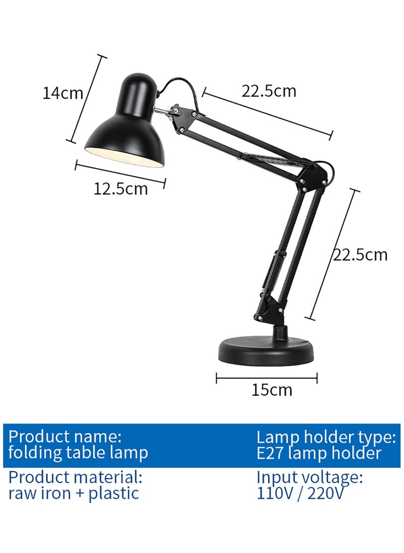 Vintage Industrial Desk Lamp with Adjustable Clamp & Base - 360° Flexible Arm, 3 Color Modes, Eye-Caring LED Light for Office/Study (E27 Bulb, Black)