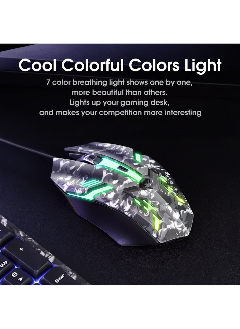 أونيكوما - ماوس لوحة مفاتيح ألعاب 3 في 1 مع سماعة رأس ، RGB   ضوء الألعاب سماعة لوحة المفاتيح الفئران لألعاب الكمبيوتر التمويه رمادي - Image 1