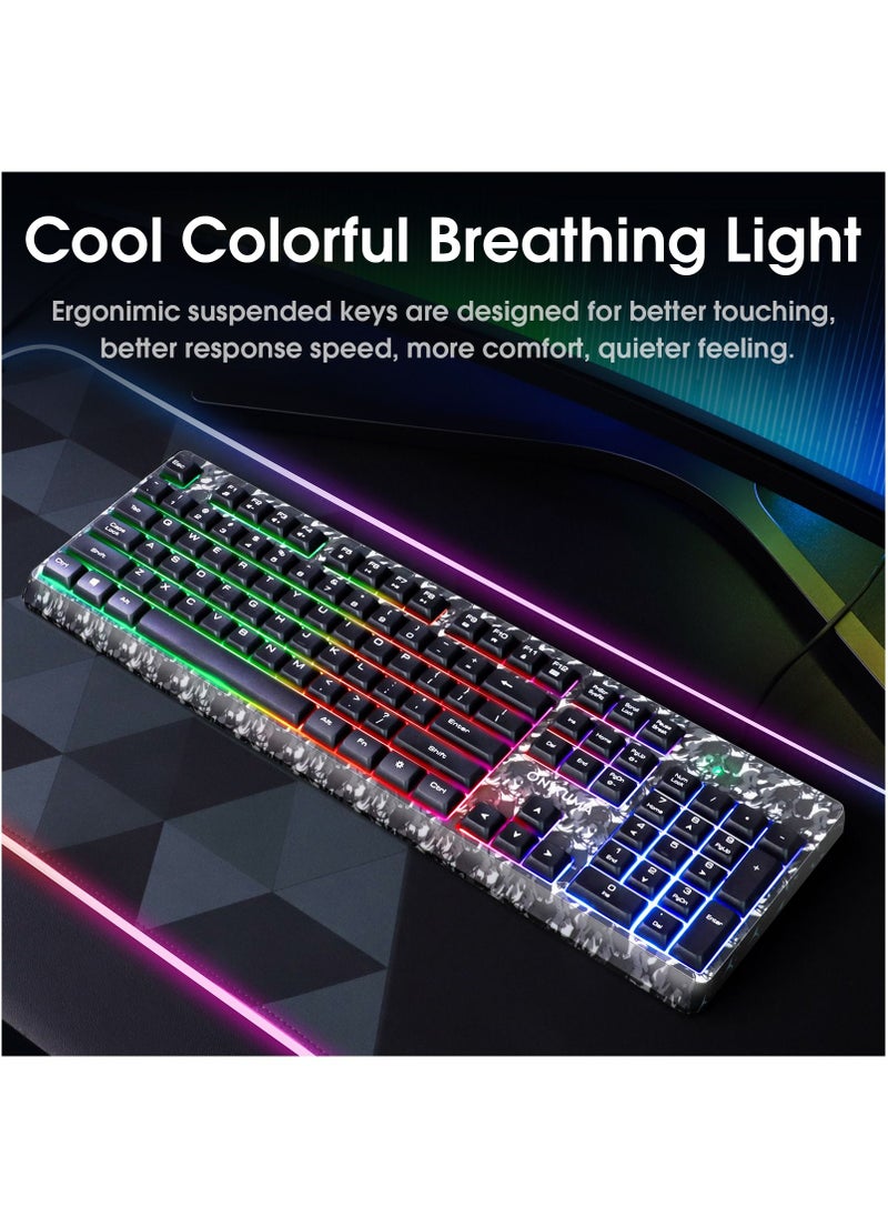 أونيكوما - ماوس لوحة مفاتيح ألعاب 3 في 1 مع سماعة رأس ، RGB   ضوء الألعاب سماعة لوحة المفاتيح الفئران لألعاب الكمبيوتر التمويه رمادي - Image 1