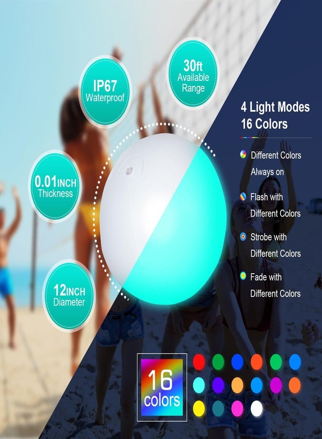 ألعاب حمام سباحة رائعة، كرة شاطئية مضيئة بتقنية LED، لوازم حفلات تتوهج في الظلام، عبوة من 4 بالونات مضيئة قابلة للنفخ مقاس 12 بوصة مع جهاز تحكم عن بعد، 16 لونًا، 4 أوضاع (عبوة من 4 قطع) - Image 2