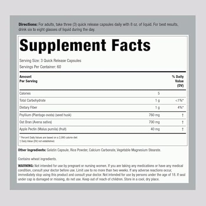 Lindberg Super Fiber Supplement | 180 Capsules | Oat, Pectin, & Psyllium | Non-GMO & Gluten Free - Image 2