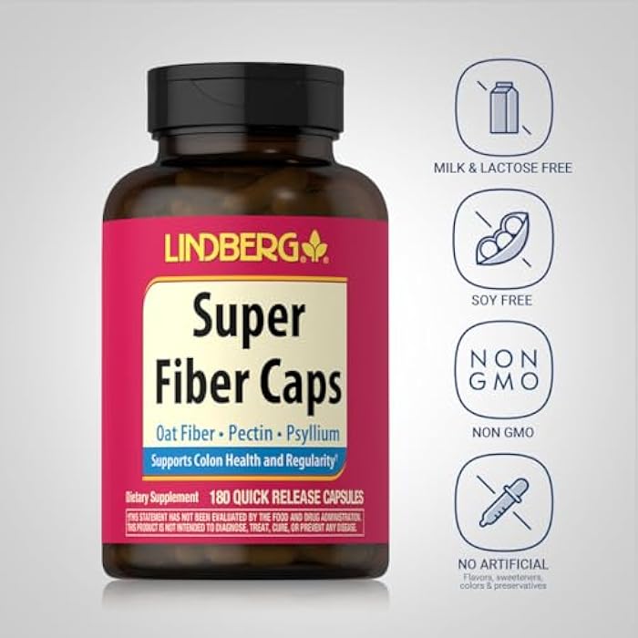 Lindberg Super Fiber Supplement | 180 Capsules | Oat, Pectin, & Psyllium | Non-GMO & Gluten Free - Image 3
