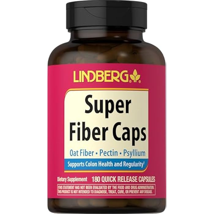 Lindberg Super Fiber Supplement | 180 Capsules | Oat, Pectin, & Psyllium | Non-GMO & Gluten Free - Image 1