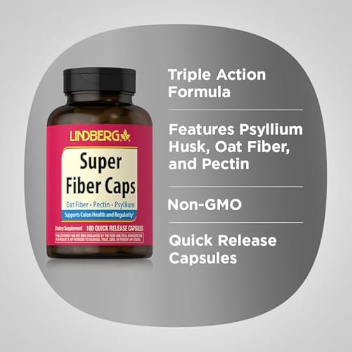 Lindberg Super Fiber Supplement | 180 Capsules | Oat, Pectin, & Psyllium | Non-GMO & Gluten Free - Image 4