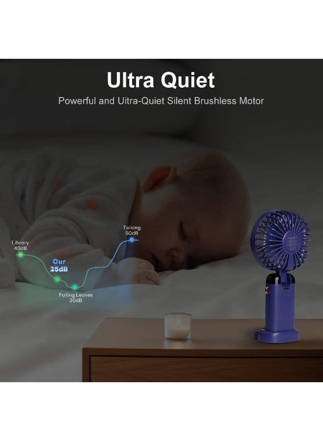 Portable Handheld Fan, 12 hours, Upgrade 3200mAh Portable Fan with LED Display, 90° Foldable, 5 Speed Wind,Hand Held/Neck/Desk 3 in 1 Personal Small Fans, Makeup Fans for Women (White) - Image 2