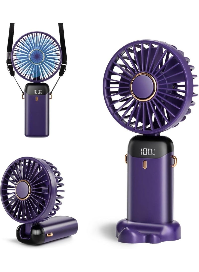 Portable Handheld Fan, 12 hours, Upgrade 3200mAh Portable Fan with LED Display, 90° Foldable, 5 Speed Wind,Hand Held/Neck/Desk 3 in 1 Personal Small Fans, Makeup Fans for Women (White) - Image 1
