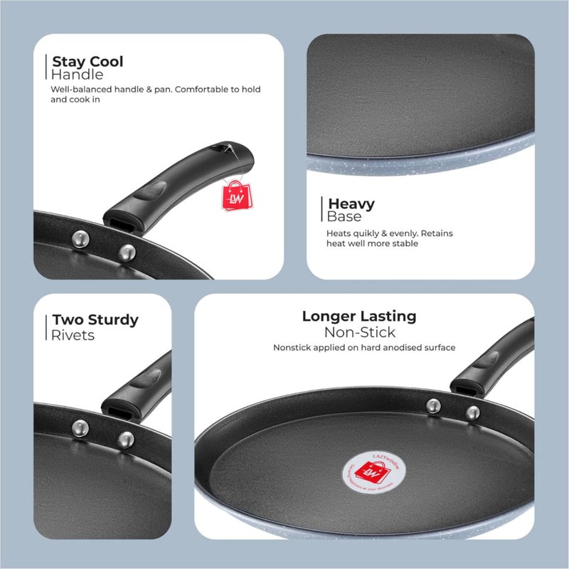LAZYwindow Nonstick Tawa, 24cm Diameter, Gray and Red, Pack of 2 | Durable & Versatile Cooking Set - Image 2