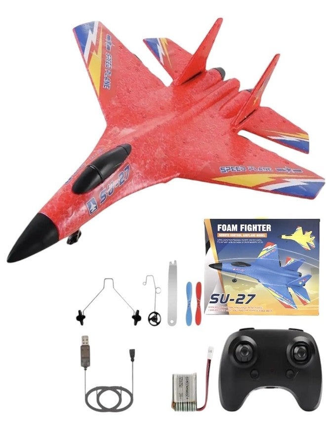 FROWWY 2.4GHz 2CH Remote Control Airplane RC Glider for Beginner Adult Kids, Easy to Fly EPP Foam RC Aircraft Fighter with LED Light (Multicolor) - Image 1