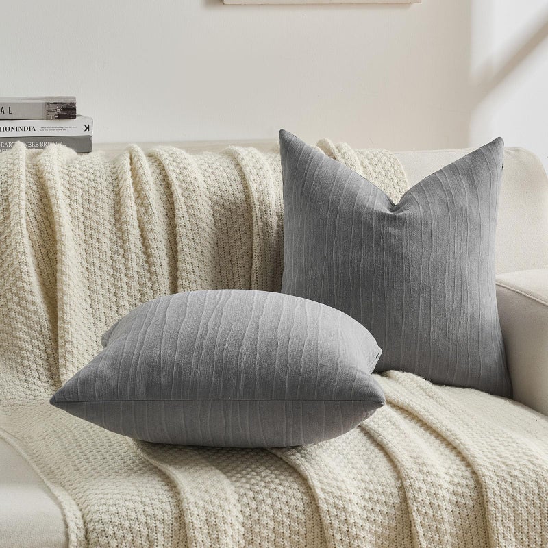 FUTEI Dark Grey Chenille Decorative Throw Pillow Covers 18x18 Inch Set of 2,Soft Crushed Striped Texture Cushion Case,Modern Home Decor for Couch Bed Living Room - Image 5