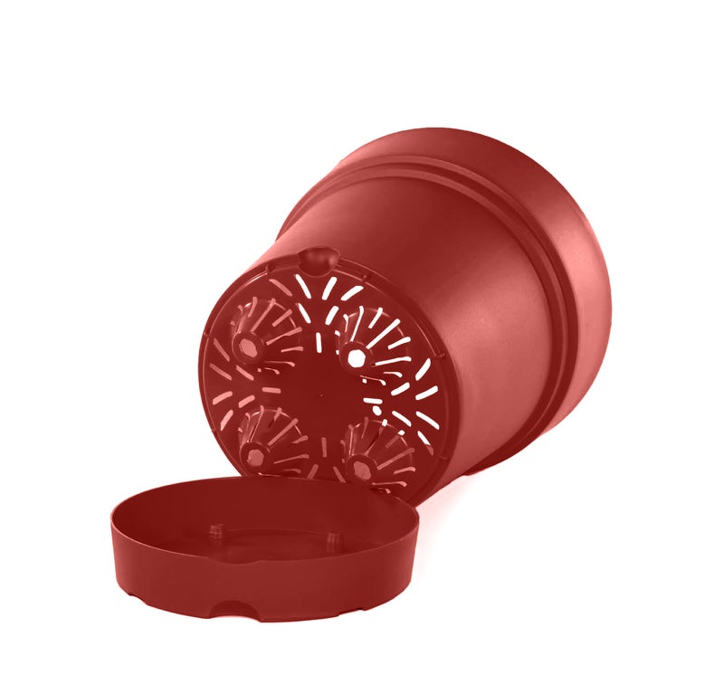 Mintra Round Flower Pot Planter with bottom tray - Plastic | Color - Brown | Size - 22x22x24cm | Asthetically Decorate Your Terrace, Garden or Patio. Ideal for outdoor or indoors - Image 2