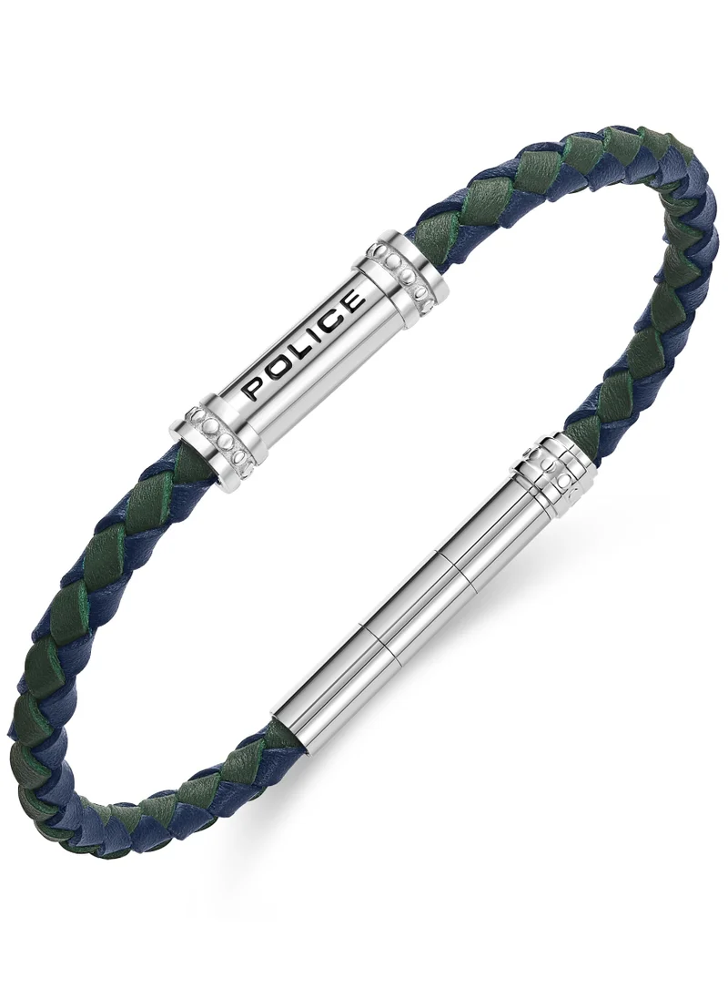 بوليس Police Barrell Blue/Green Leather Stainless Steel Gents Bracelet