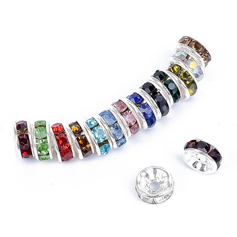 Bingcute Bingcute 100 Pcs Bright Silver Crystal Rondelle Spacer Bead Plated 8mm Beads for jewelery Making Assorted Colors Beads for Bracelets