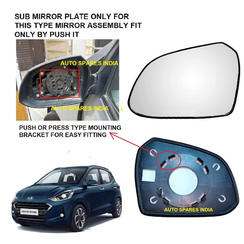 STYCARO Side View Mirror Glass compatible with Hyundai Grand i10 Nios 2019-2023 Model (Non-Heated) (LEFT PASSENGER SIDE) - Image 2