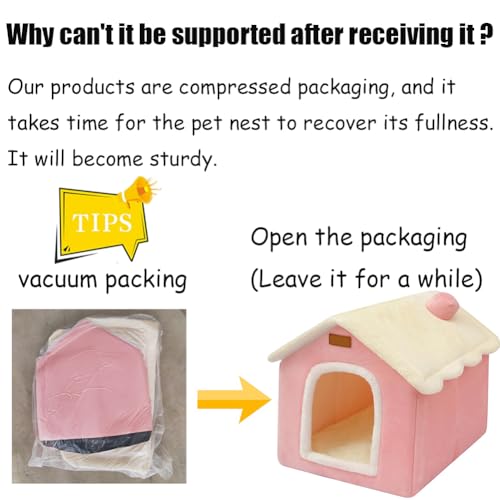 Labauxite Dog House Indoor Memory Sponge, Foldable Dog House Kennel Bed Mat with Cushion for Small Medium Large Dogs Cats, Winter Warm Cat Nest Puppy Cave Sofa Pet Products (Pink, M) - Image 2