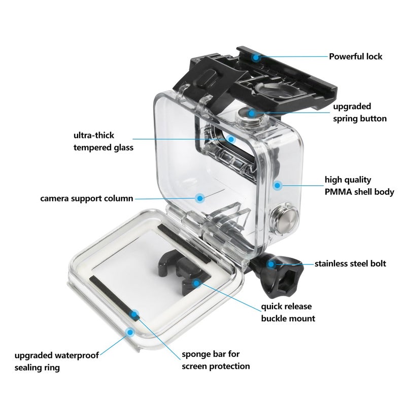 Suptig Waterproof Case, Dive Case for Gopro Hero 7 Black, Hero 6, Hero 5& 2018 Action Camera Waterproof 147ft(45Meters) - Image 4