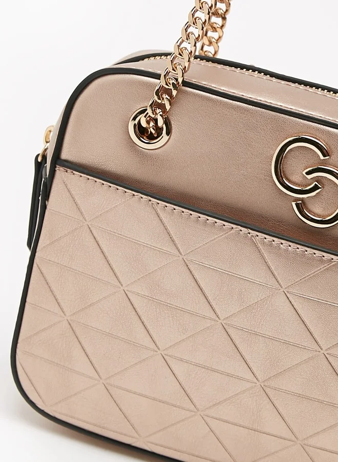 سيليست Women's Embossed Crossbody Bag with Chain Strap and Zip Closure