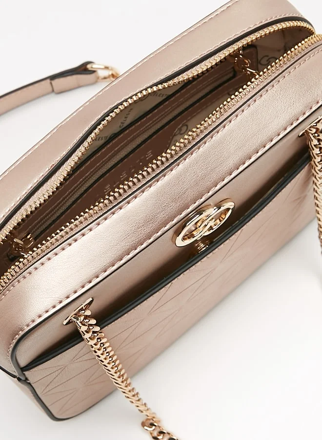سيليست Women's Embossed Crossbody Bag with Chain Strap and Zip Closure