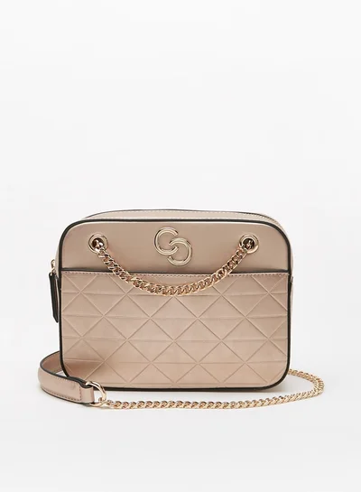 سيليست Women's Embossed Crossbody Bag with Chain Strap and Zip Closure