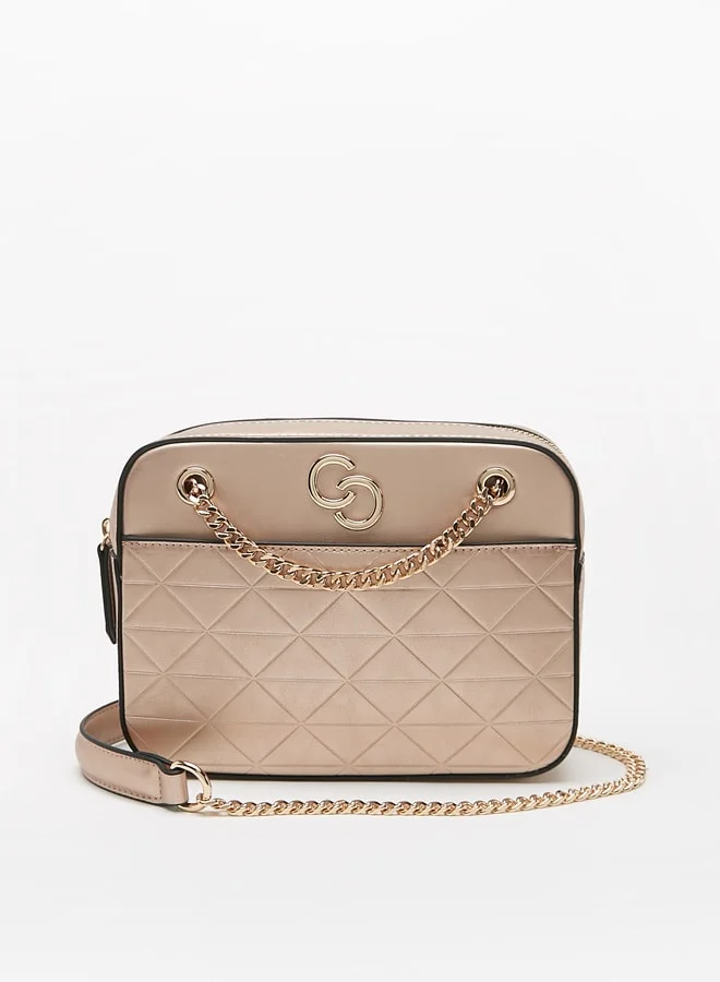 سيليست Women's Embossed Crossbody Bag with Chain Strap and Zip Closure