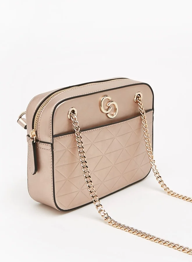 سيليست Women's Embossed Crossbody Bag with Chain Strap and Zip Closure