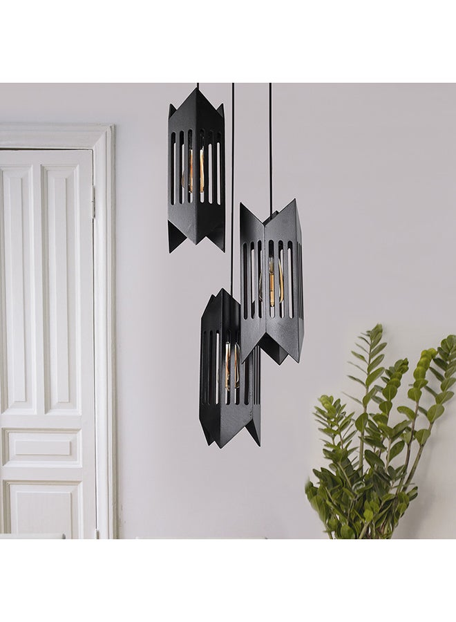 El Rawda Lighting Perforated decorative Ceiling Lamp - 3 Lights | modern decorative LED E27 pendant light ceiling lamp hanging | suitable for any room | Color: Black Wooden | Size: 70x34 cm