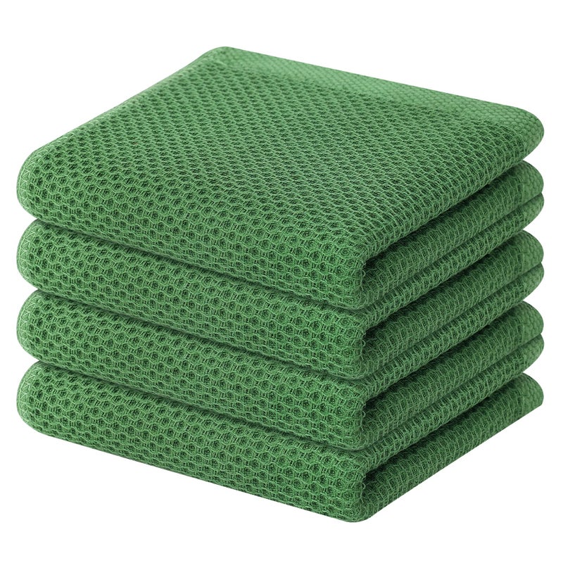Homaxy 100% Cotton Waffle Weave Kitchen Dish Towels  Ultra Soft Absorbent Quick Drying Cleaning Towel  13 x 28 Inches  4-Pack  Grass Green - Image 1